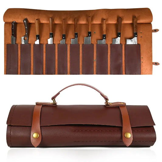 8/9/11 Slot Kitchen Knife Roll Bag Leather - NOVEK